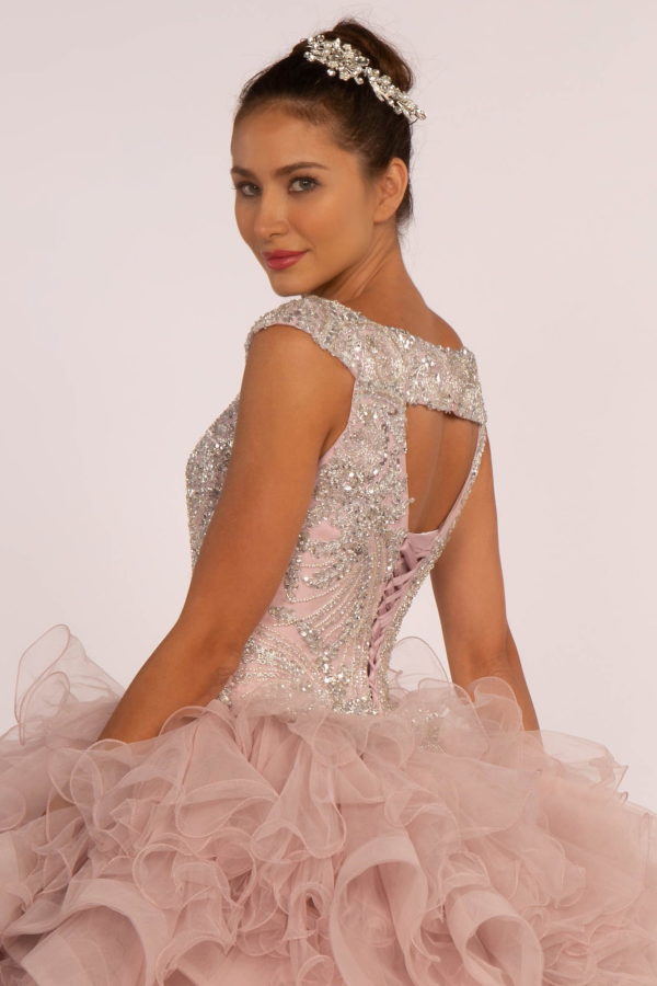 Beads and Sequin Embellished Bodice Boat Neck Ball Gown-4