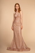 Corset-Back Glitter Long Dress-0