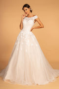 Boat-Neck Embroidered Mesh A-Line Wedding Gown-1