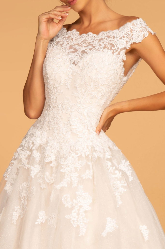 Boat-Neck Embroidered Mesh A-Line Wedding Gown-3
