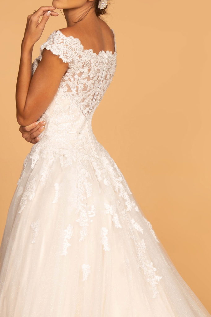 Boat-Neck Embroidered Mesh A-Line Wedding Gown-2