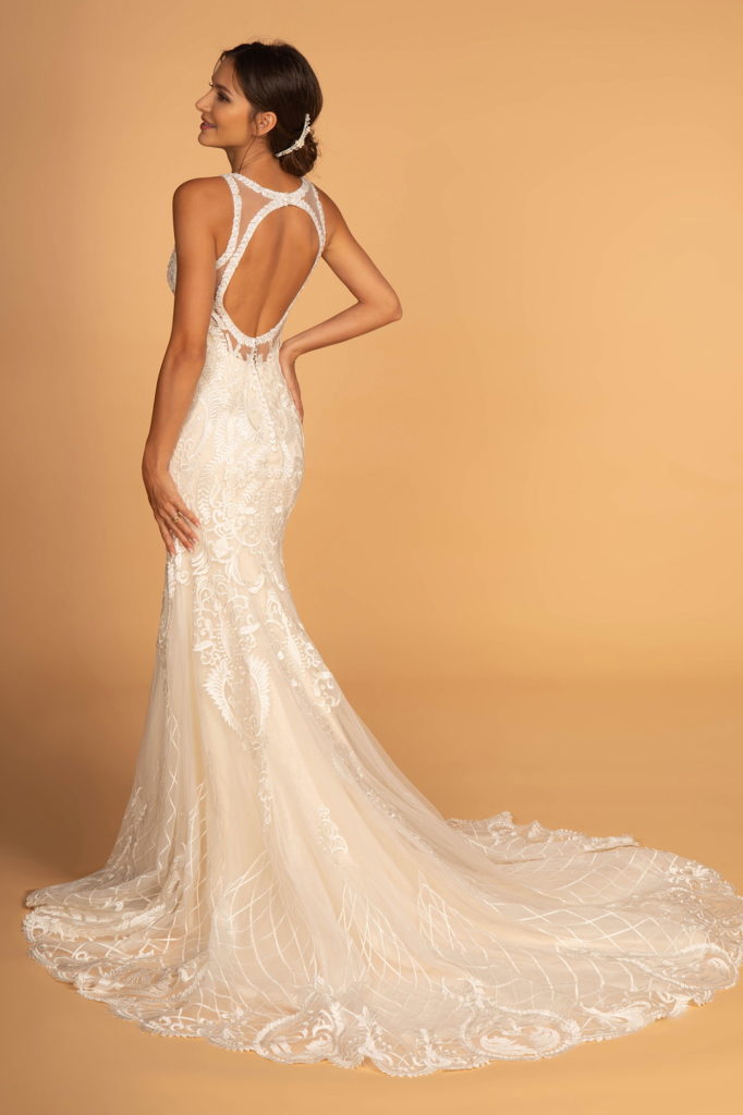 Cut-Out Back Embroidered Mesh Mermaid Wedding Gown-2