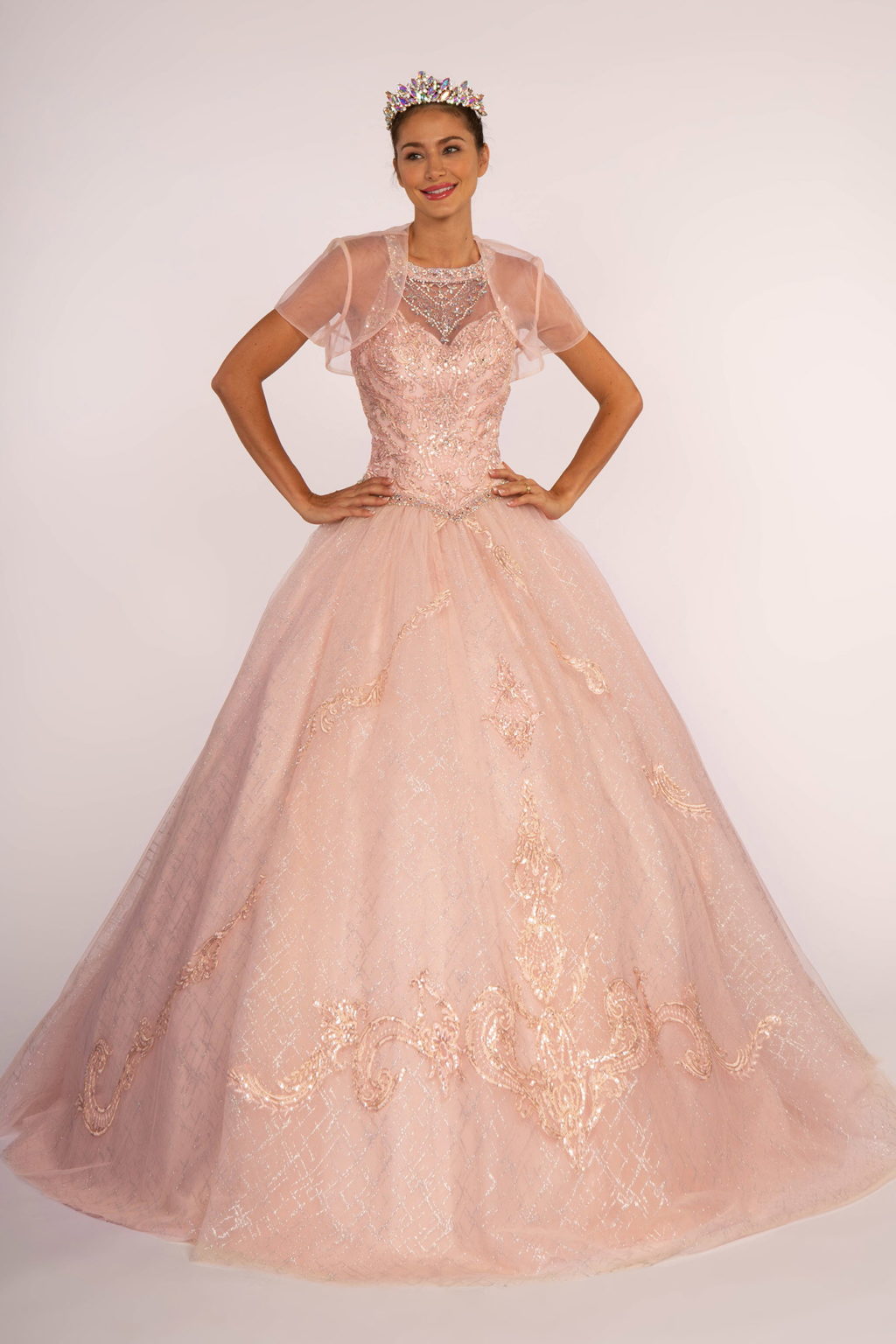 Jewel Embellished Bodice Glitter Mesh Quinceanera Dress-1