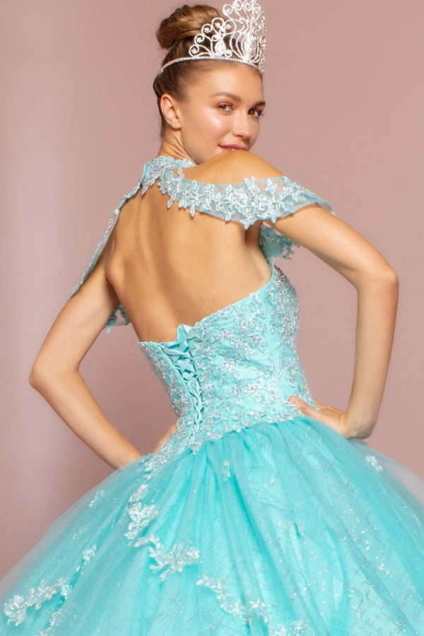 Embroidered Bodice Glitter Mesh Quinceanera Dress-4