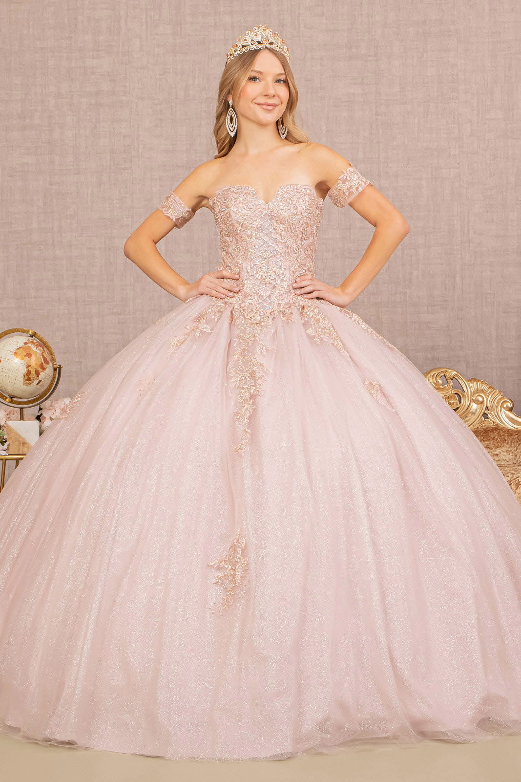 Jewel Embellished Glitter Mesh Sweethearted Ball Gown-1