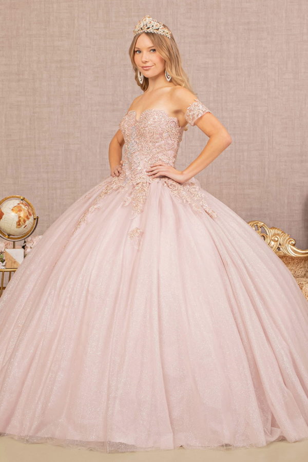 Jewel Embellished Glitter Mesh Sweethearted Ball Gown-2