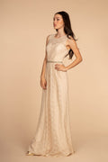 Jewel Embellished Waist Lace Long Dress-0