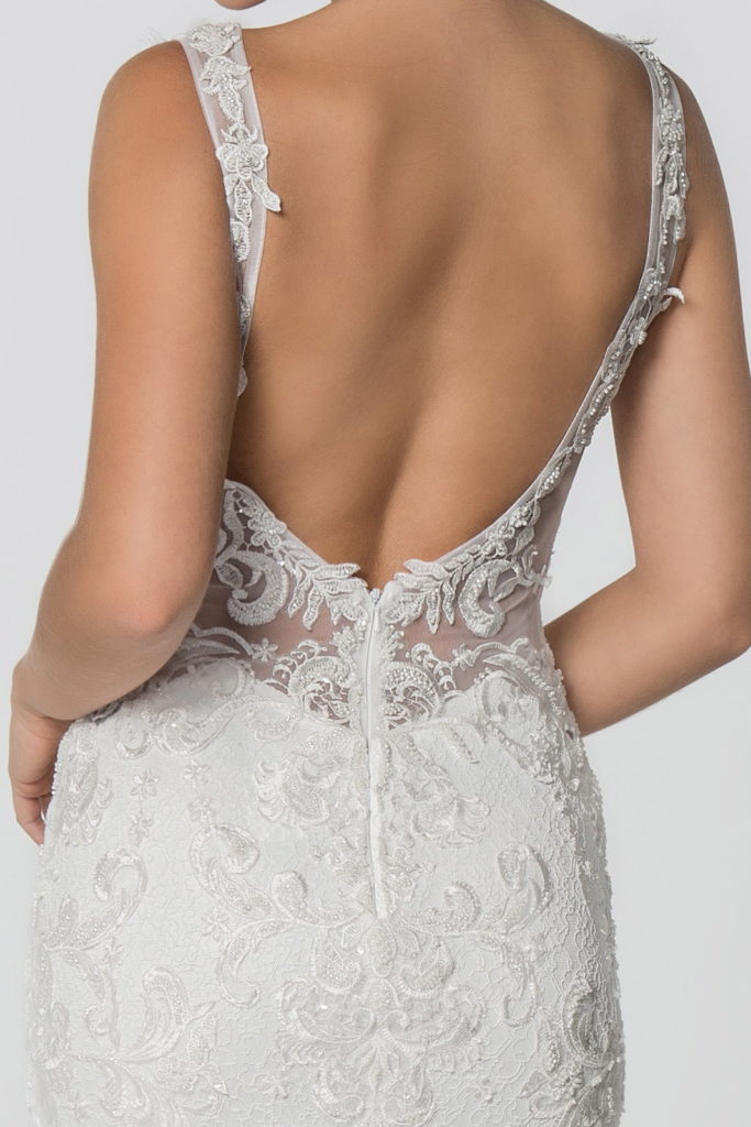 Embroidered V-Neck Sleeveless Mermaid Wedding Gown-4