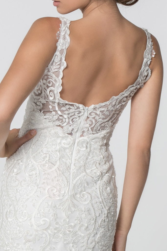 Embroidered Bodice V-Neck Mermaid Wedding Gown w/ Mesh Tail-3