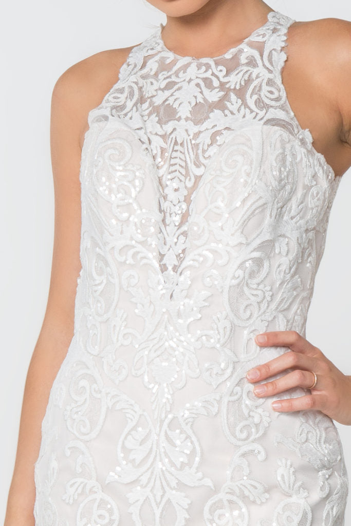 Lace Embellished Mesh Wedding Gown w/ Sheer Back-3
