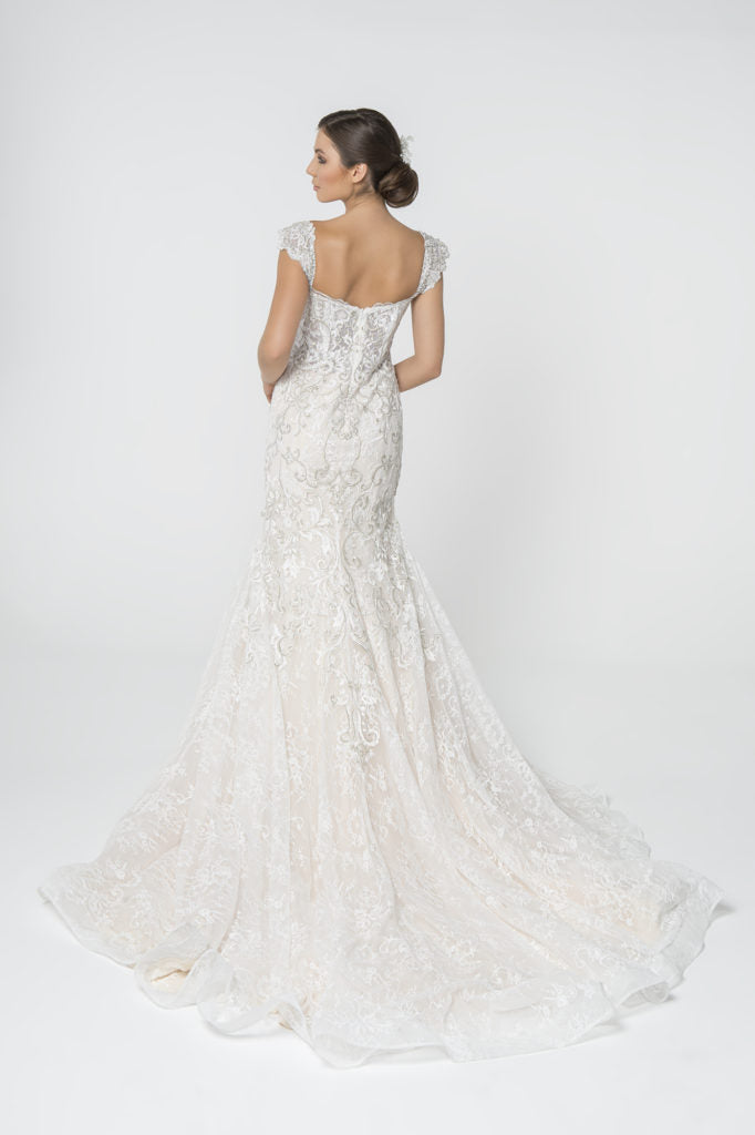 Jewel and Embroidery Embellished Mesh Wedding Gown-2