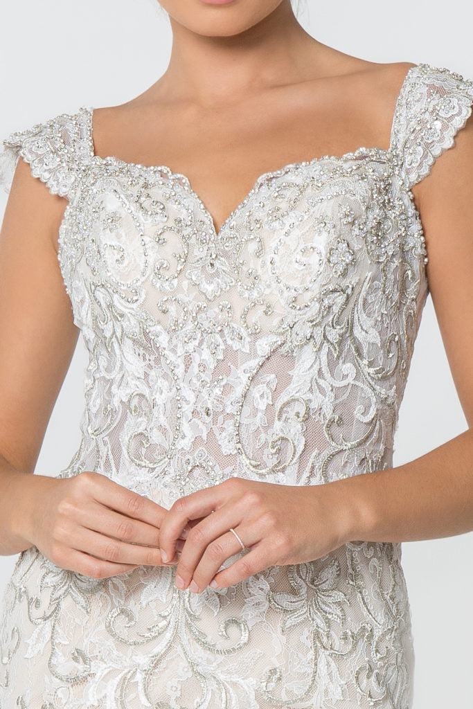 Jewel and Embroidery Embellished Mesh Wedding Gown-3