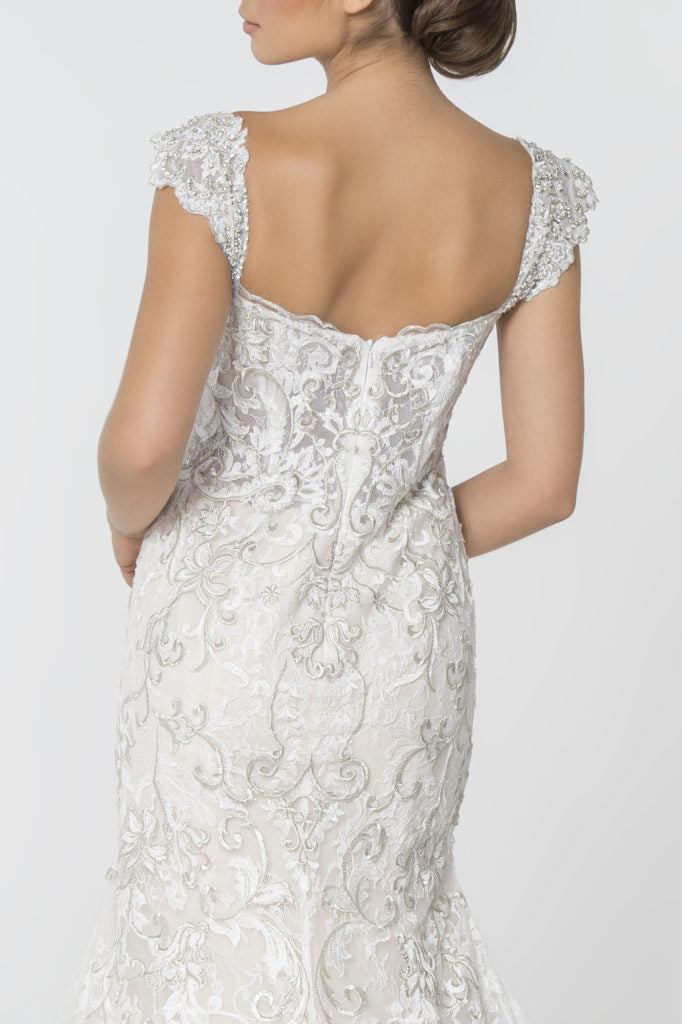 Jewel and Embroidery Embellished Mesh Wedding Gown-4