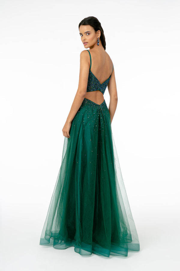 Ravishing Bead Embellished Plunging Neck Long Dress from Elizabeth K-1