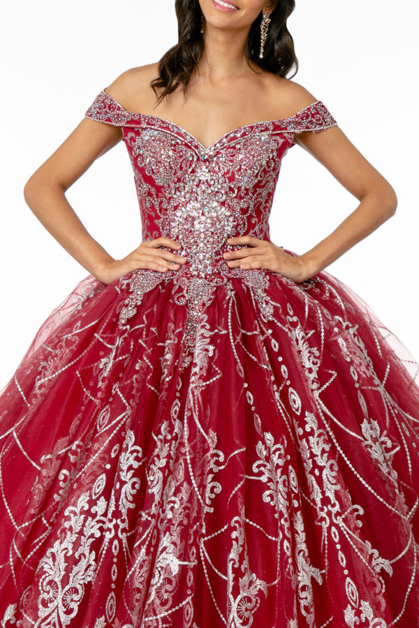 Cut-Away Shoulder Glitter Mesh Quinceanera Dress-4