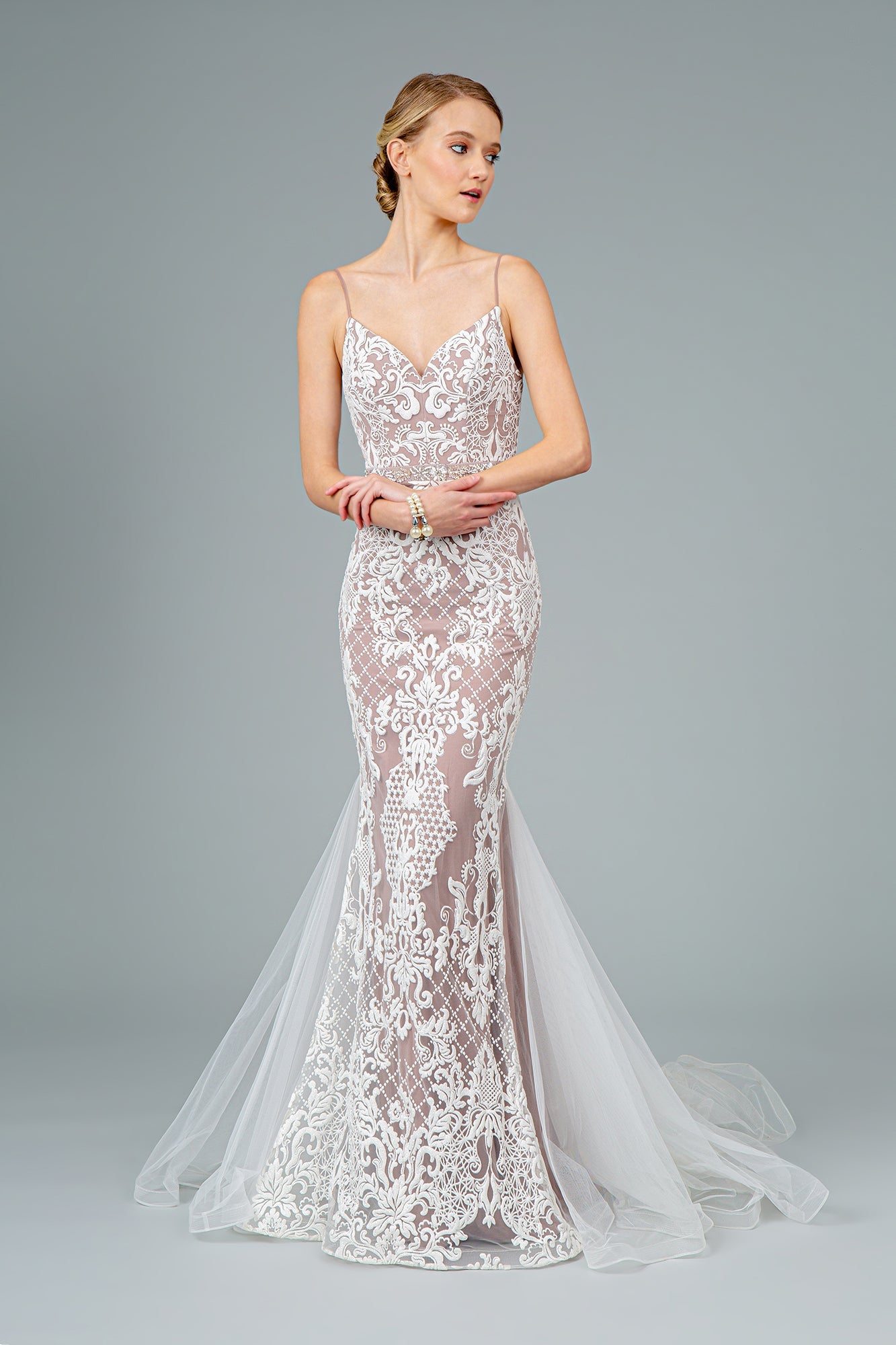 Spaghetti Strap V-Neck Mermaid Long Dress-1