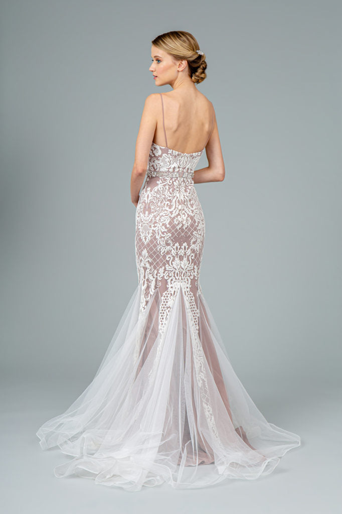 Spaghetti Strap V-Neck Mermaid Long Dress-2