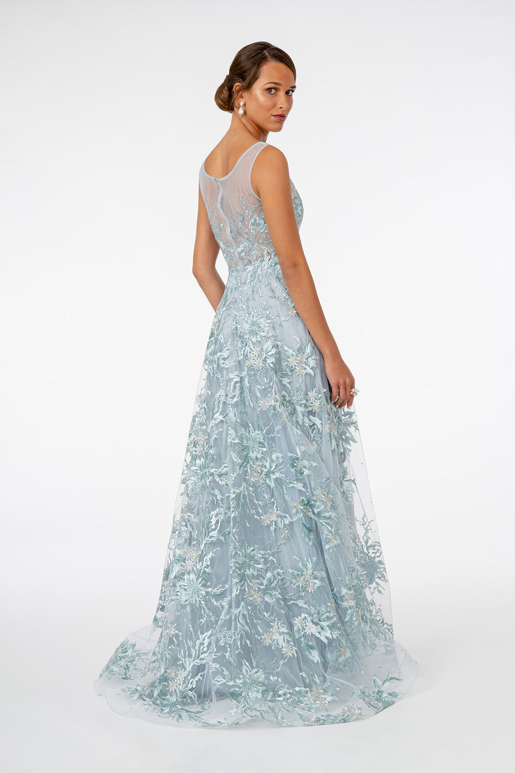Embroidered Mesh A-Line Long Dress-2