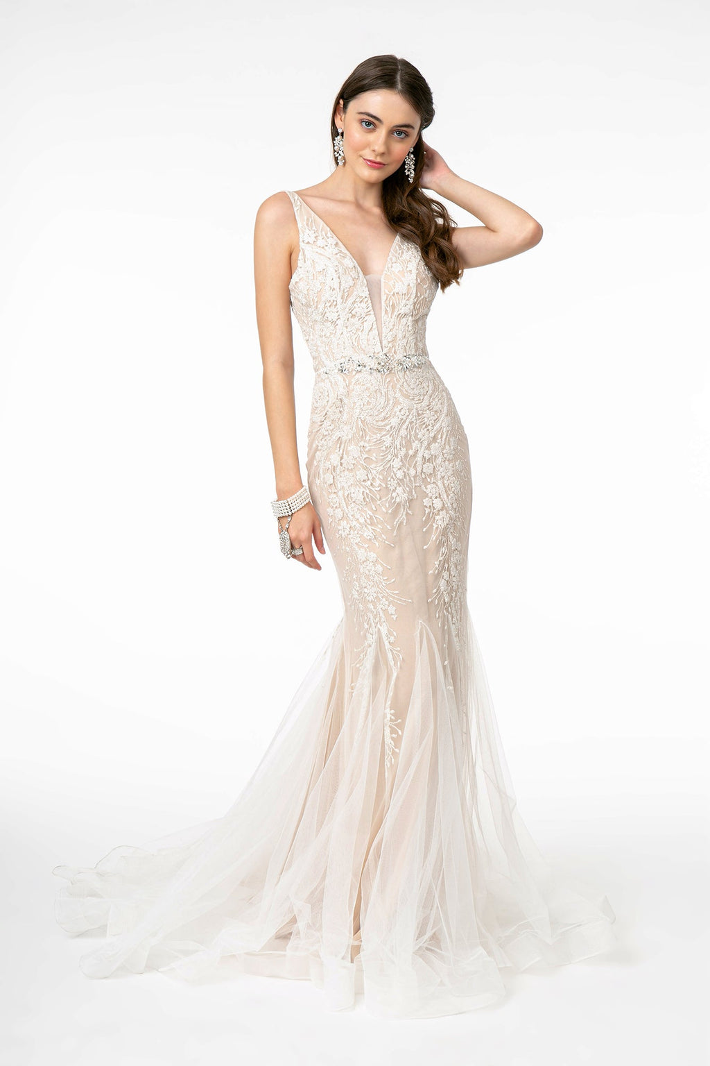 V-Neck Mermaid Long Dress w/ V-Back-1