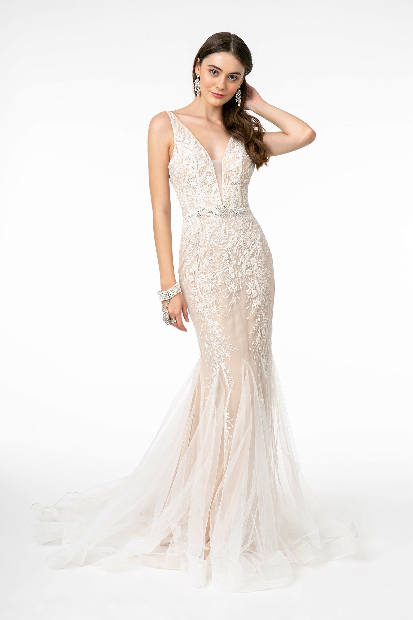 V-Neck Mermaid Long Dress w/ V-Back-1