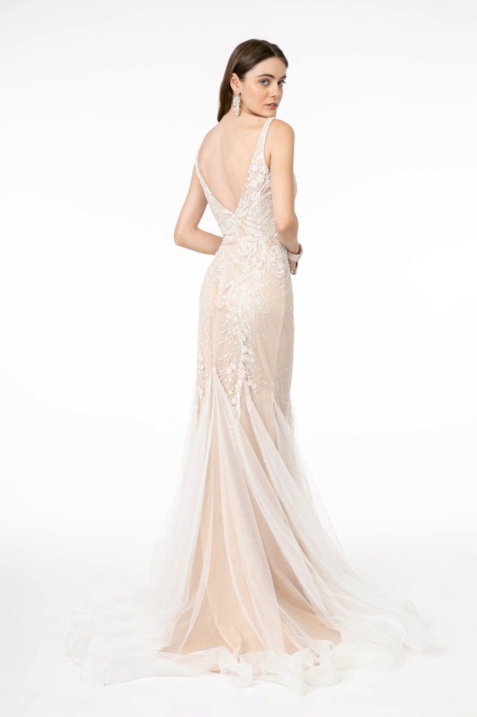 V-Neck Mermaid Long Dress w/ V-Back-2