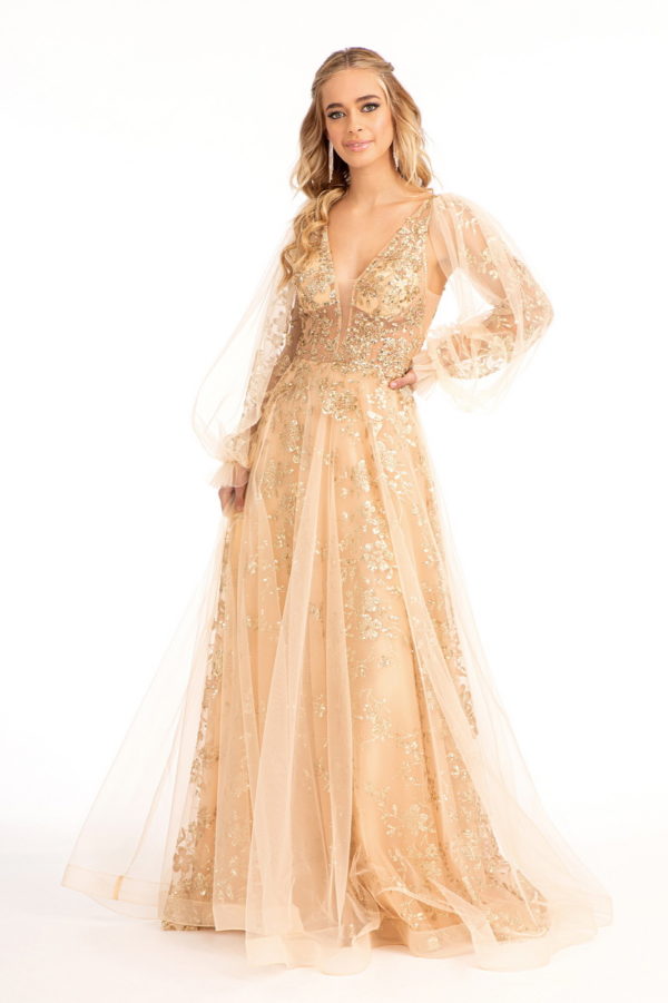 Sheer Bodice Sequin and Glitter Embellished A-Line Prom Dress-2