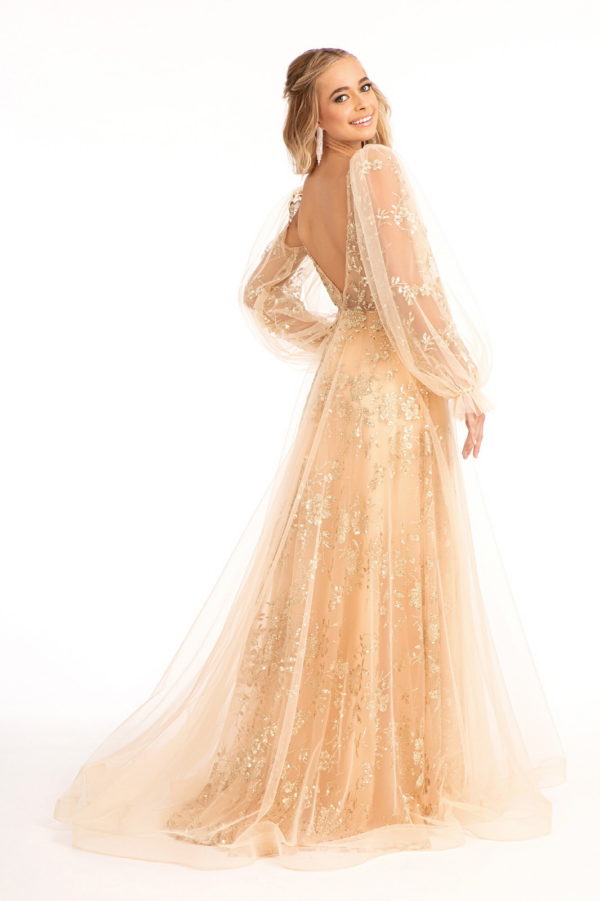 Sheer Bodice Sequin and Glitter Embellished A-Line Prom Dress-3