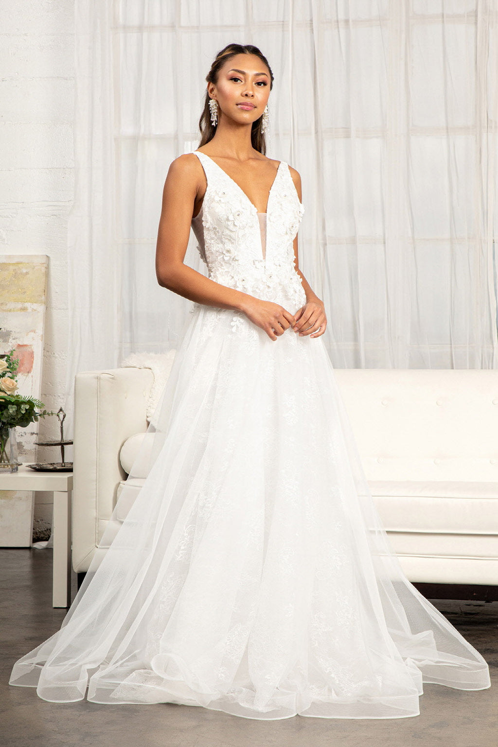 3-D Flower Embroidered Mesh A-line Dress w/ Rhinestone and Jewel Embellished-1