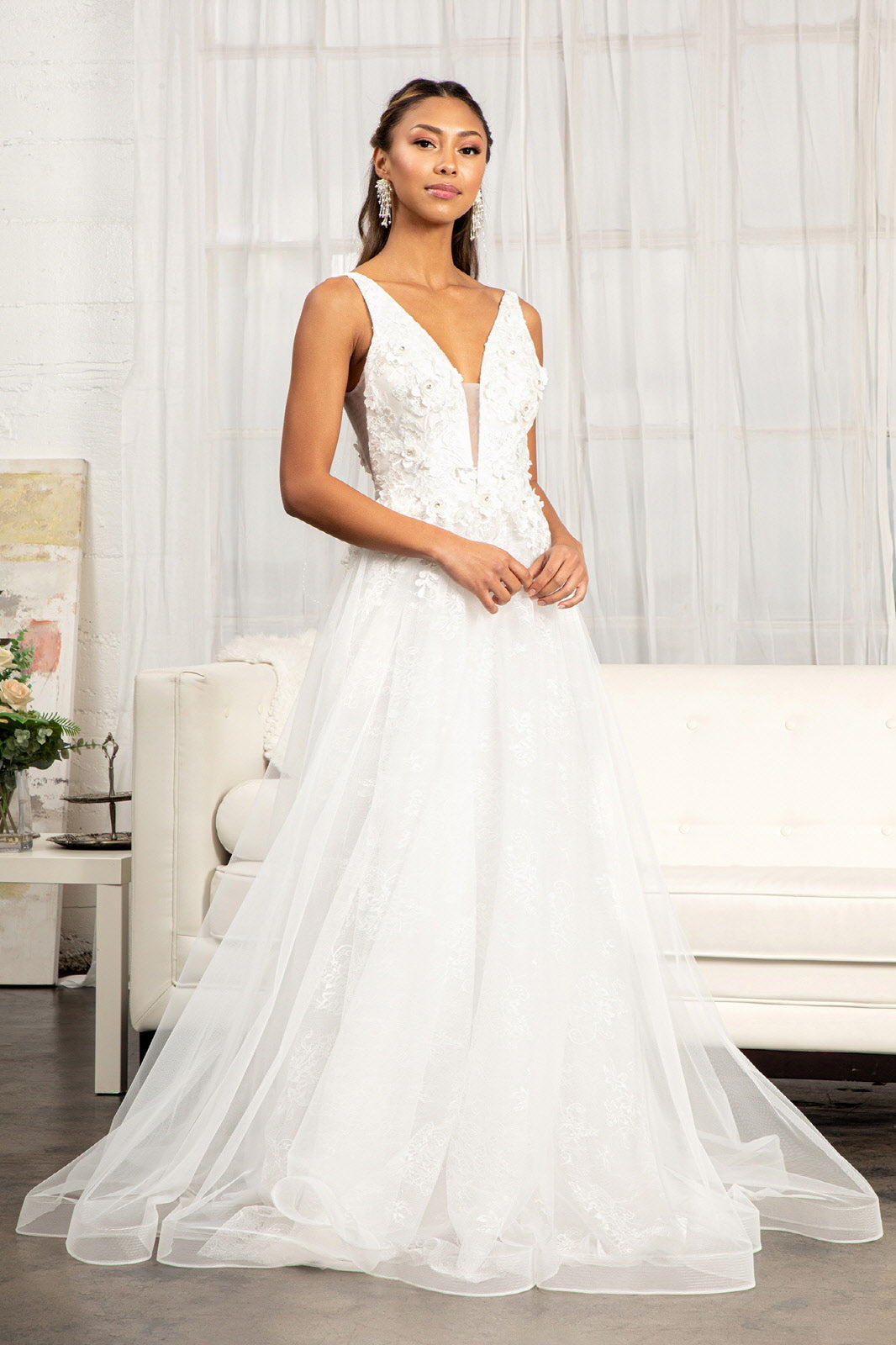 3-D Flower Embroidered Mesh A-line Dress w/ Rhinestone and Jewel Embellished-1