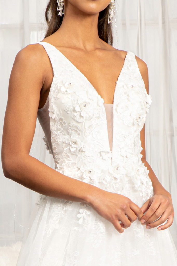 3-D Flower Embroidered Mesh A-line Dress w/ Rhinestone and Jewel Embellished-3