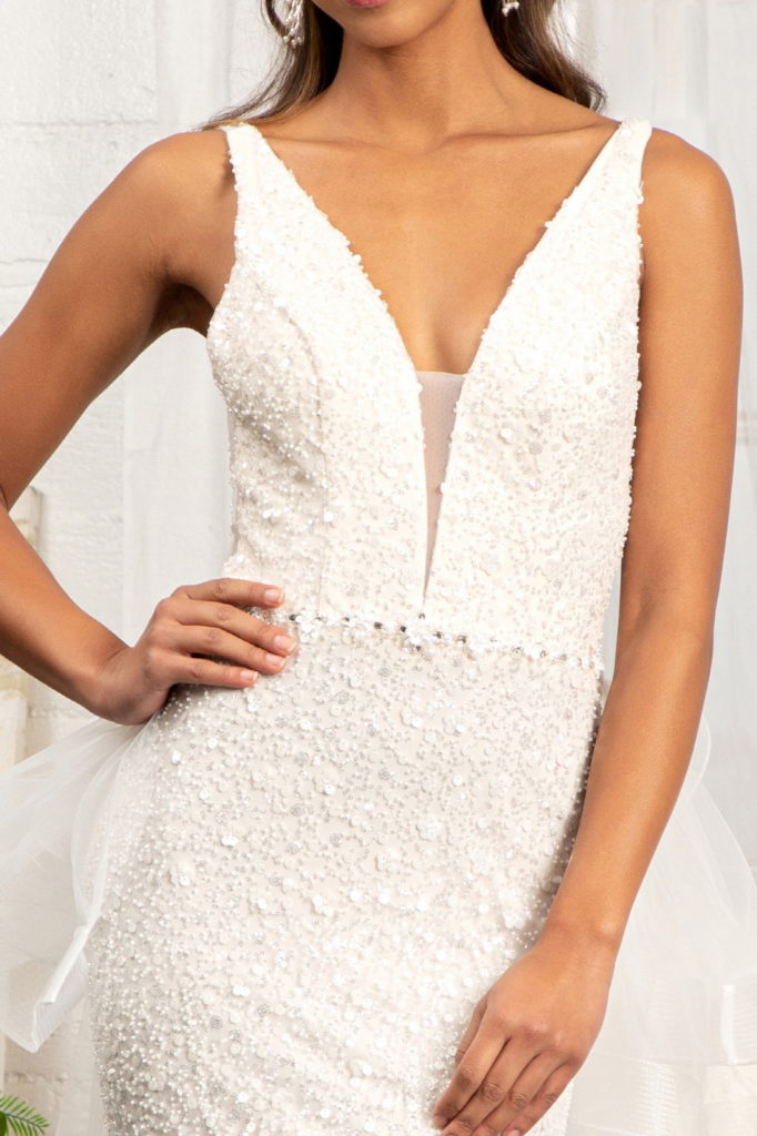 3-D Flower Applique Mermaid Mesh Wedding Gown w/ Detached Mesh Layer-4