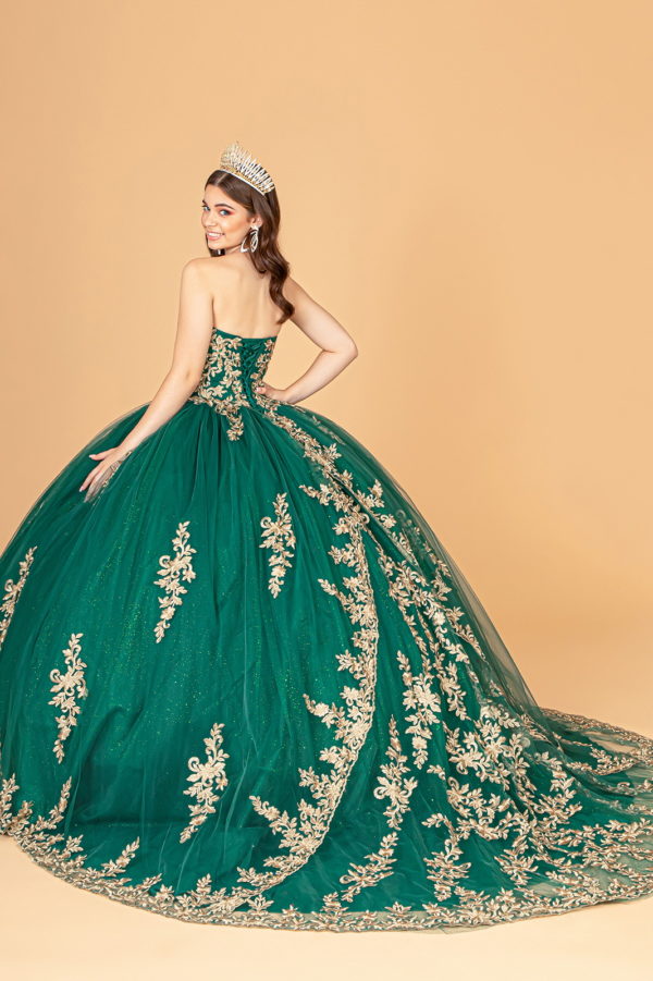 Jewel Embellished Tull Quinceanera Ball Gown w/ Embroidered Mesh Cape-4