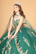 Jewel Embellished Tull Quinceanera Ball Gown w/ Embroidered Mesh Cape-5
