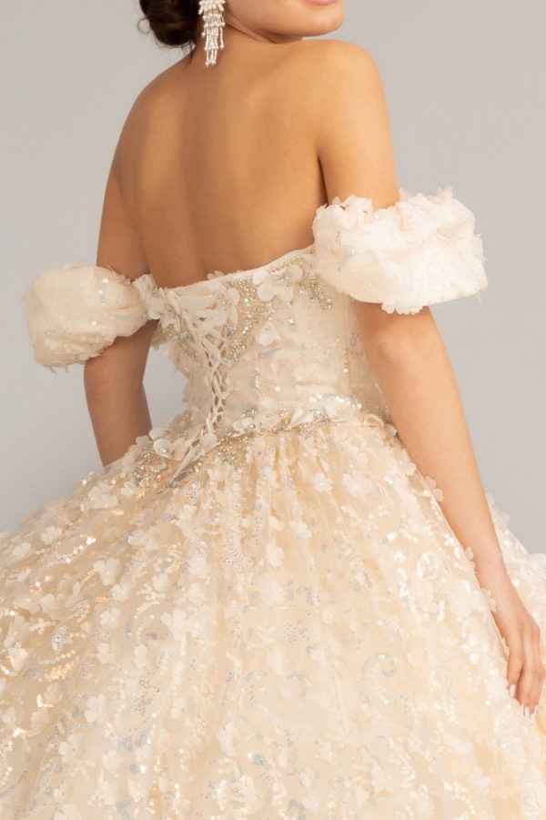 Jewel Embellished Mesh Quinceanera Ball Gown w/ 3-D Applique and Corset-4