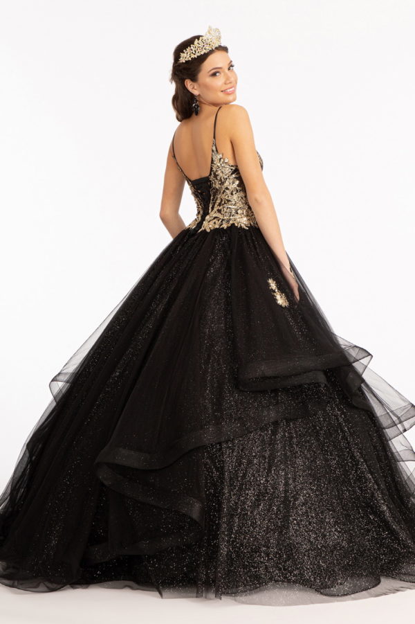 Glitter Embellished Mesh Quinceanera Gown w/ Sequin and Sheer Bodice (Petticoat Included)-2