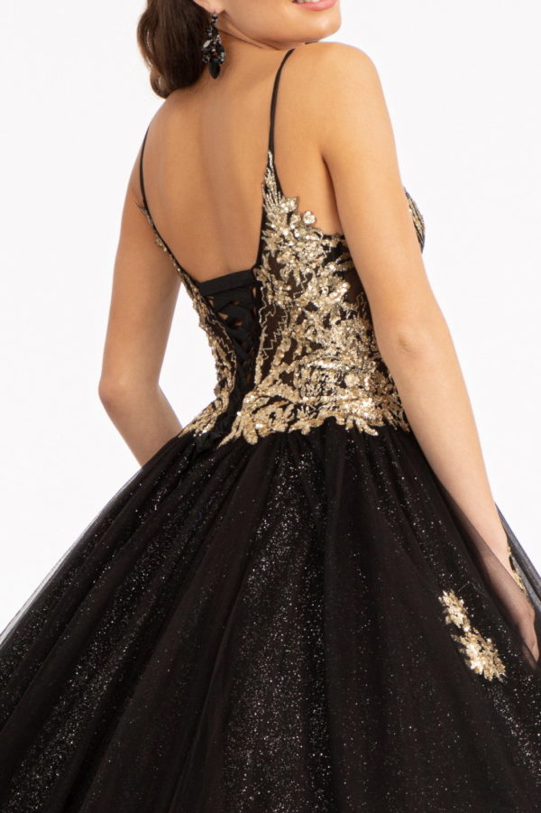 Glitter Embellished Mesh Quinceanera Gown w/ Sequin and Sheer Bodice (Petticoat Included)-4