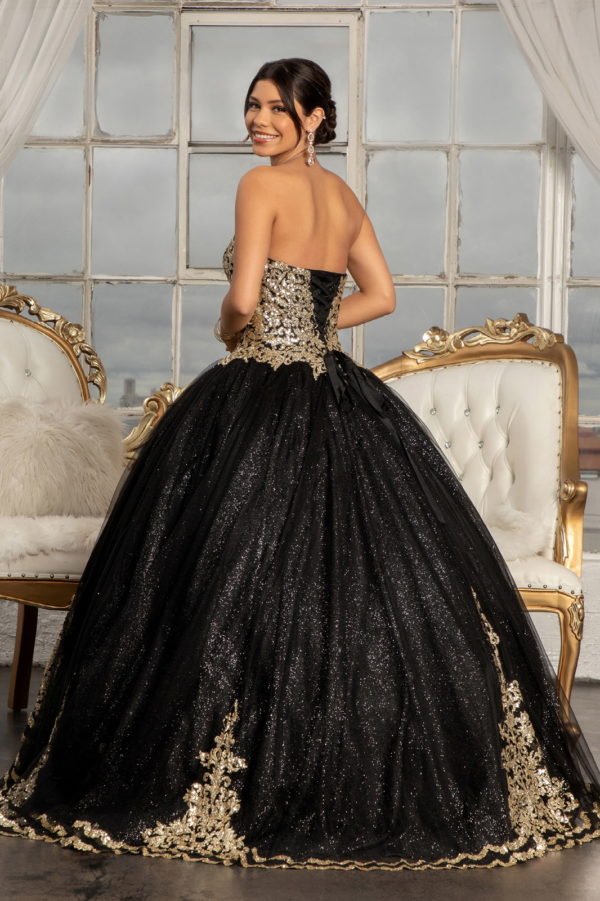 Glitter Embellished Mesh Quinceanera Ball Gown w/ Sweetheart Neckline (Petticoat Included)-2