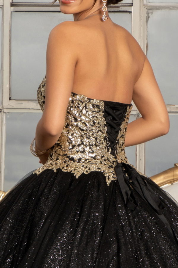 Glitter Embellished Mesh Quinceanera Ball Gown w/ Sweetheart Neckline (Petticoat Included)-4