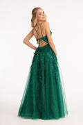 Sequin Embellished Mesh A-line Dress w/ 3-D Flower Applique and Side Slit-5