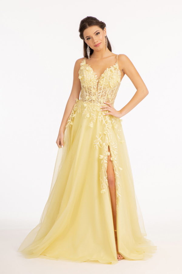 3-D Flower Applique Glitter Mesh A-line Dress w/ Embroidery and Sequin-2