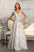 Feather-Shoulder Embellished Glitter A-line Dress w/ Sheer Open V-back-1