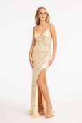 Flower Applique Sequin Embellished Mermaid Dress w/ Gathered Waist-0