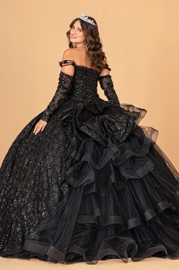 Mesh Detachable Long Sleeves Quinceanera Dress w/ Detachable Ribbon and Ruffled Train-2