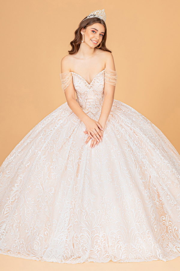 Jewel Mesh Quinceanera Dress w/ Mini Bag and Separate Long Sleeves-2