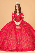 Jewel Mesh Quinceanera Dress w/ Mini Bag and Separate Long Sleeves-1
