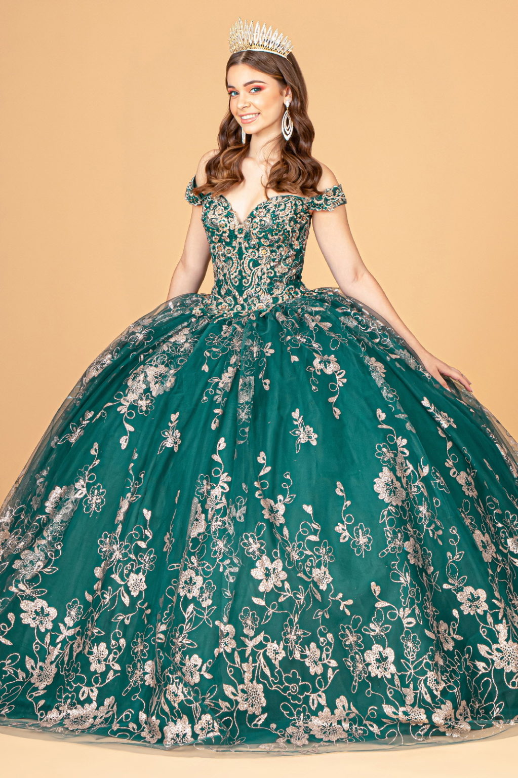Embroidered Off Shoulder Mesh Quinceanera Dress w/ Separate Long Sleeves-1