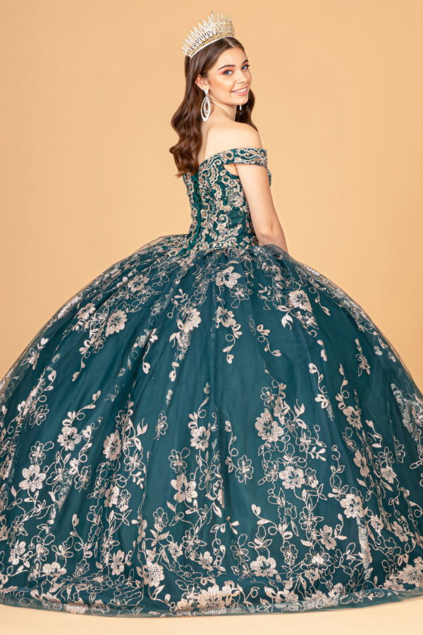 Embroidered Off Shoulder Mesh Quinceanera Dress w/ Separate Long Sleeves-2