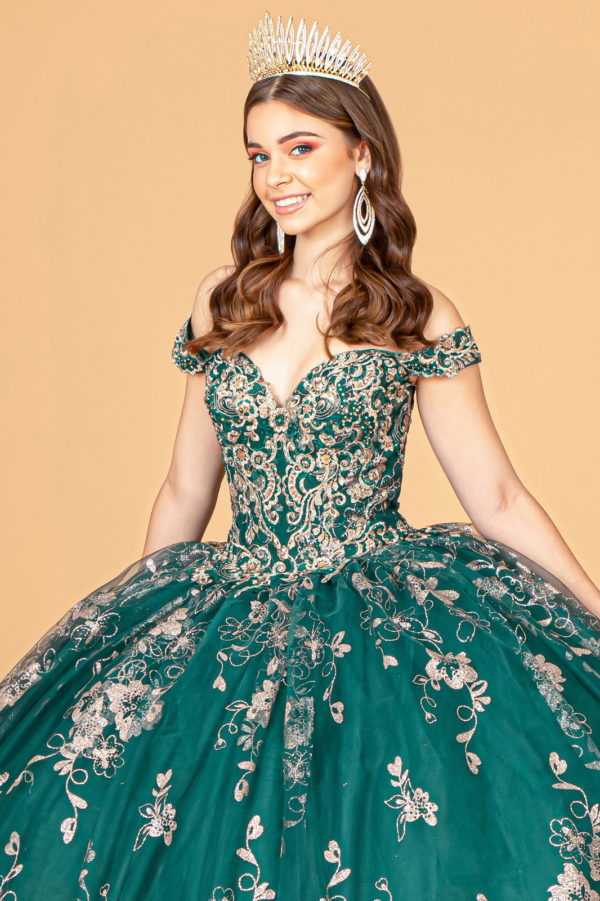 Embroidered Off Shoulder Mesh Quinceanera Dress w/ Separate Long Sleeves-3
