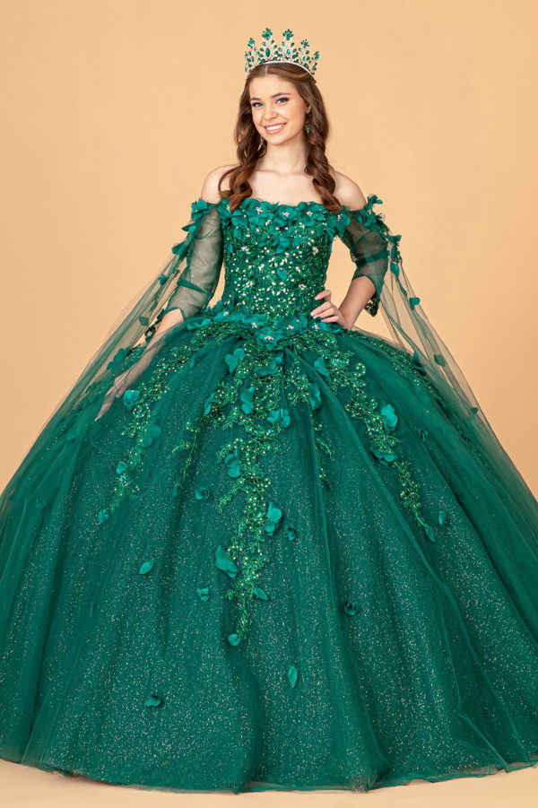 Off Shoulder Mesh Quinceanera Gown w/ Shoulder Side Mesh Drapes-2