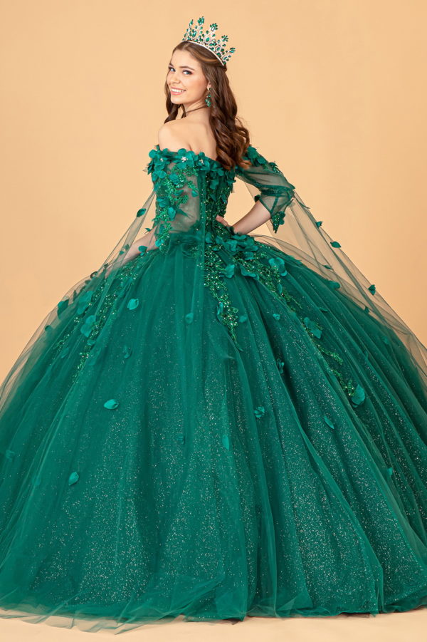 Off Shoulder Mesh Quinceanera Gown w/ Shoulder Side Mesh Drapes-3